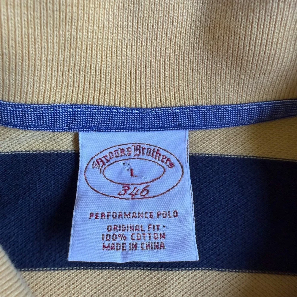 Brooks Brothers 346 performance polo yellow Mens Large Blue Striped Cotton - Picture 2 of 5